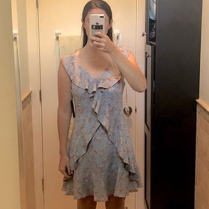 Light Blue Floral Print Ruffled Dress